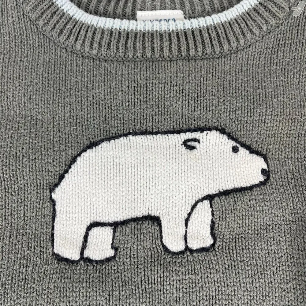 Vintage 2005 Gymboree Polar Bear Knit Sweater Grey Y2K 12-18 Months